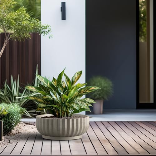 Kante Large Round Shallow Weathered Concrete Planter 20.9" Dia, Outdoor - Image 3