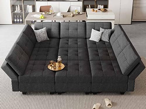 Belffin Modular Sectional Sleeper Sofa Couch with Storage Seat Reversible Modular Sofa Couch Oversized Sleeper Sectional Sofa Bed Set Dark Grey by Belffin