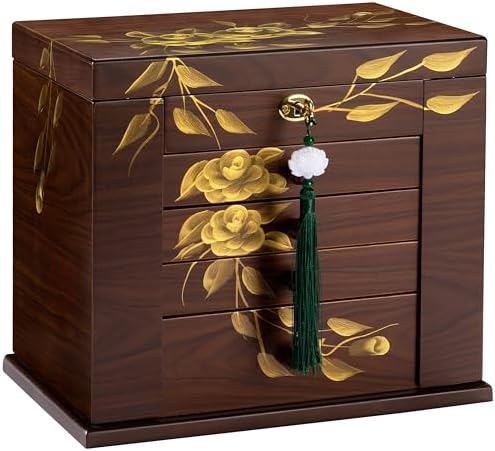 Wooden Jewelry Box for Women, 5-Layer Large Lock with Drawers - Image 2