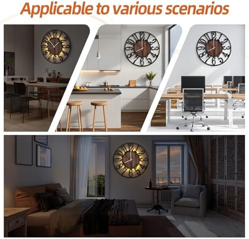 LEIKE Large Wall Clocks with Night Light Battery Operated,Silent Non Ticking,Rustic Modern Big Wood Clock for Living Room, Bedroom,Kitchen,Farmhouse,Office,Home Decor-30 Inch(Black-Arabic Number) - Image 6