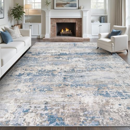 pmtsns Area Rugs 8x10 for Living Room: Washable Rug Modern Abstract Neutral Soft Non-Slip Low-Pile Indoor Large Carpet for Bedroom Dining Room Playroom Home Office (Light Blue Brown, 8'x10') by pmtsns