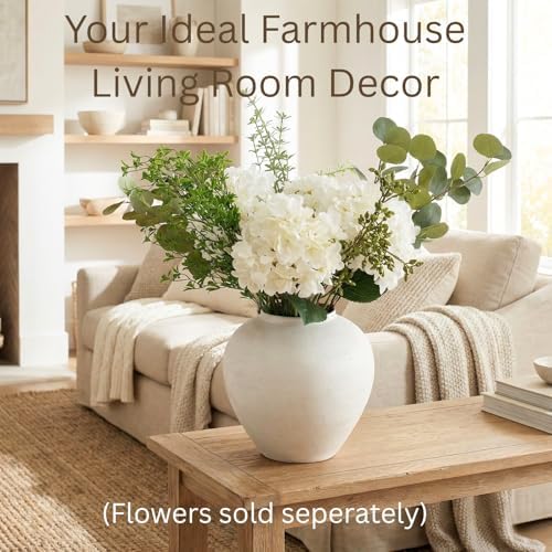 Large White Vase for Centerpieces - 11" Wide Textured Stone Look - Image 2