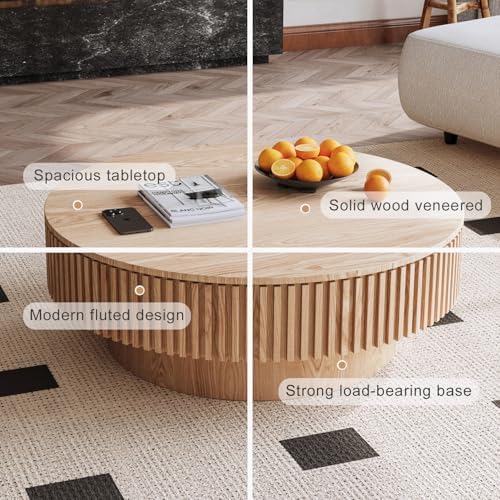 39'' Round Coffee Table with Storage, Modern Wooden Coffee Table - Image 4