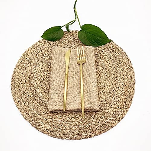 Woven Placemats for Dining Table Set of 2, 100% Natural Straw, Rustic Round Placemats Farmhouse Table Mats Rattan Wicker Placemats Hand Braided Place Mats for Indoor Outdoor, 14.17“ - Image 4