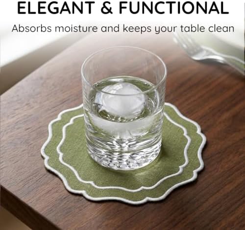 Linen Coasters for Drinks, Set of 6, 4.5 inch, Lime - Image 5