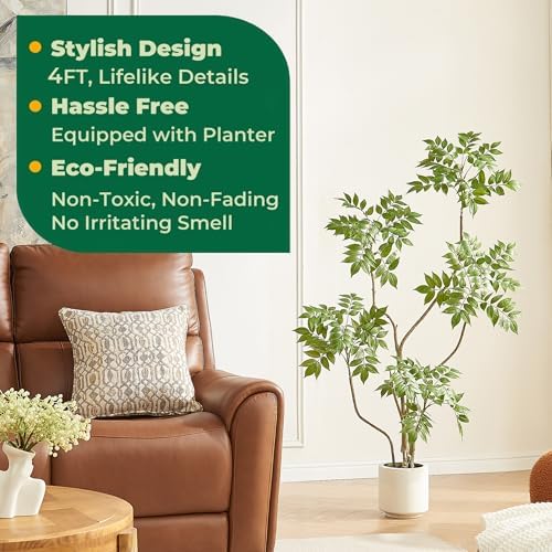 4FT Artificial Sumac Tree in White Pot, Real Touch Silk Faux Plant - Image 2