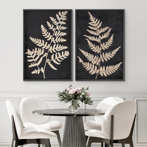 SIGNWIN Framed Canvas Print Wall Art Vintage Fern Leaf Silhouettes Natural Botanical Rustic Illustrations Modern Art Decorative Contemporary for Living Room, Bedroom, Office - 16"" x24 x2 Black - Image 3