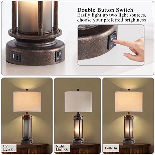 AIEAMPDO Set of 2 Farmhouse Table Lamps for Living Room with USB C+A Ports - Image 5