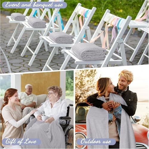 Buryeah 24 Pcs Flannel Blankets Bulk,Fall Outdoor Wedding, Light Gray - Image 4