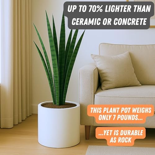 Fox & Fern Large Planter for Indoor or Outdoor, White Matte, 12 Inch - Image 3
