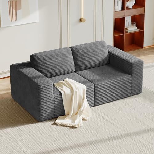 Vesgantti 80" Modular Sectional Sofa, Corduroy Cloud Couch with Deep Seating & Spring Support, 2 Seater Compact Modular Couch, Boneless Sectional Sofa for Small Spaces, No Assembly Required, Grey by Vesgantti