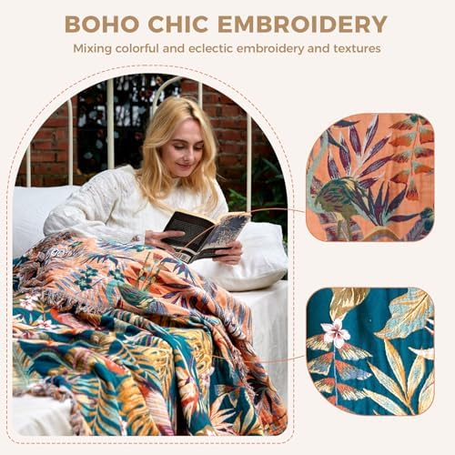 LUTBM Boho Throw Blanket for Bed 60"x80", All Season Cotton Couch Blankets - Image 3
