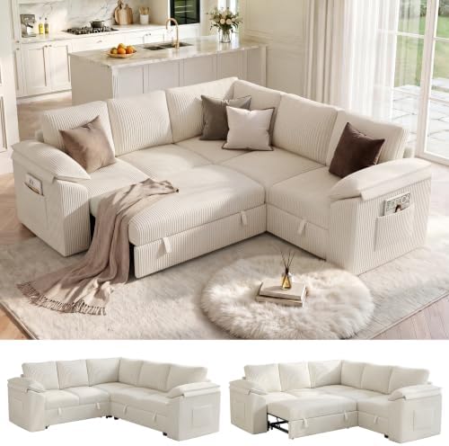 85 In L Shaped Modular Sectional Sofa Couch for Living Room, Beige by Leramaner