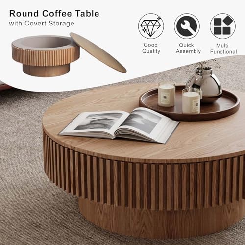 Round Coffee Table with Storage, Modern Wooden Coffee Table - Image 6
