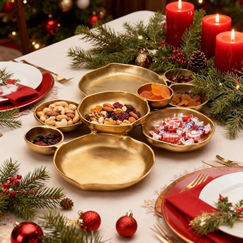 Cluster of 9 Round Serving Bowls, 9-Piece on 22-Inch Gold Tray, for Snacks Dips Appetizers at Parties Weddings Entertaining, Decorative Multi-Bowl Platter, White - Image 6