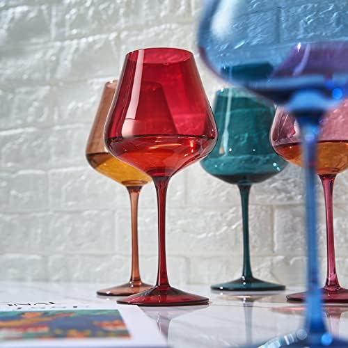 Khen Flower Blooms Colored Crystal Wine Glass Set of 5, Large 20 OZ Stemmed Glasses, Italian Style Tall Drinkware for Red & White Wine, Water, Dinner, Beautiful Gift Glassware - Image 5