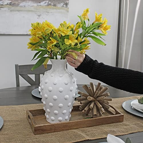 AuldHome Vintage White Hobnail Ceramic Vase, 11 inches tall, 5.4 inch diameter - Image 4