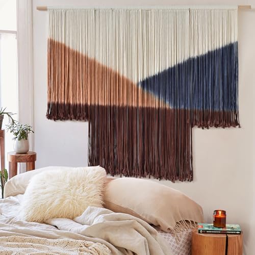 Jakalin Macrame Wall Decor Geometric Dip Dyed Tapestry Home Decor 57"x39" by Jakalin