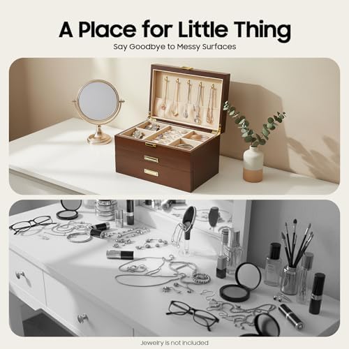 Wooden Jewelry Box for Women, 3 Layers Large Wooden Jewelry Organizer Box Watches Necklace Ring Storage Box for Women (Walnut 3 Layer) - Image 4