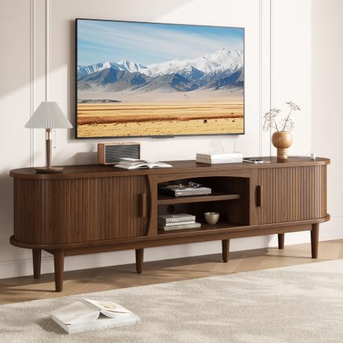 Decofy 69" Fluted TV Stand for TVs Up to 80" with Charging Station, Walnut by Decofy