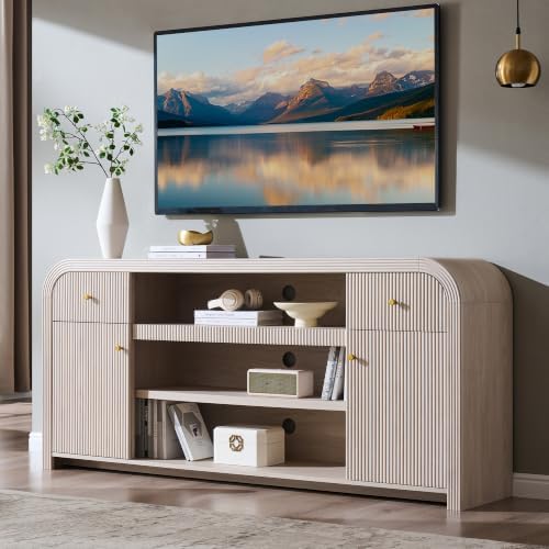 T4TREAM 70" Fluted TV Stand with Storage, 32" Tall Entertainment Center by T4TREAMFurniture