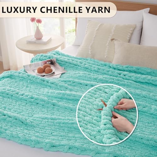 L'AGRATY Chunky Knit Throw Blanket for Couch, 60 x 80 Inches, Lake Blue - Image 3