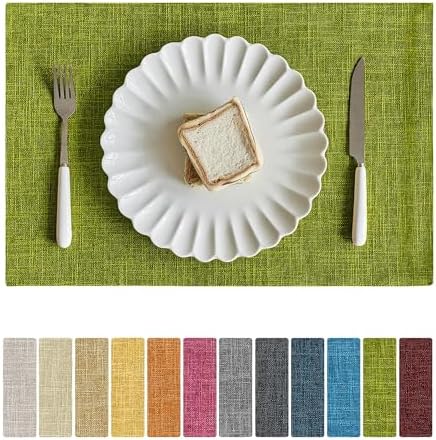 Softalker Faux Linen Cloth Placemats Set of 12-12 x 18 Inch, Lime Green by Softalker