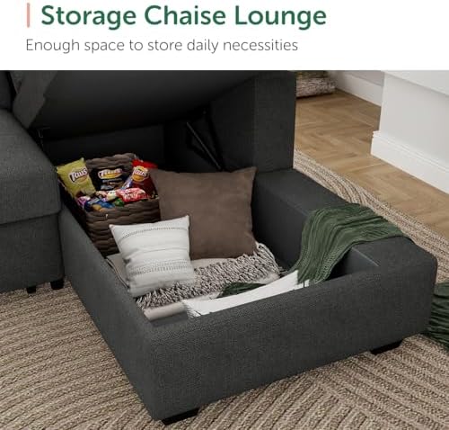 HONBAY Modular Sectional Sleeper Sofa with Pull Out Bed, U Shaped Sleeper Couches with Storage Chaise, 114'' Sleeper Sectional Sofas for Living Room, Apartment (Dark Grey) - Image 5