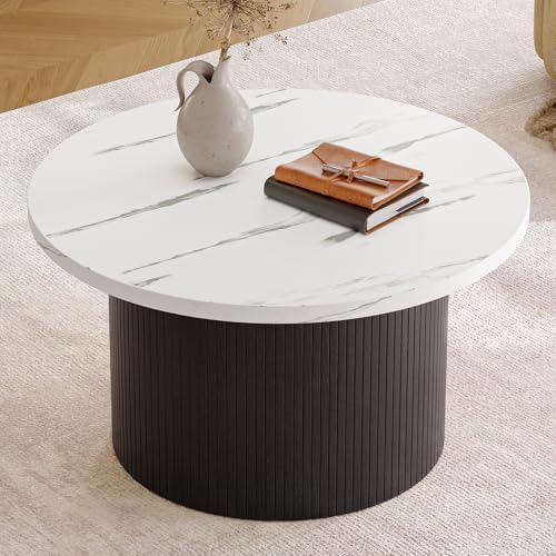ONBRILL 31.5" Round Coffee Table, Tambour Design, Marble Color - Image 4
