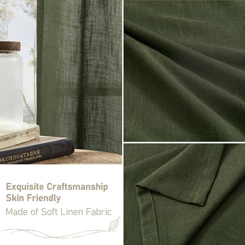 LAMIT Olive Green Linen Curtains 84 inch Length 2 Panels Semi Sheer - Image 6