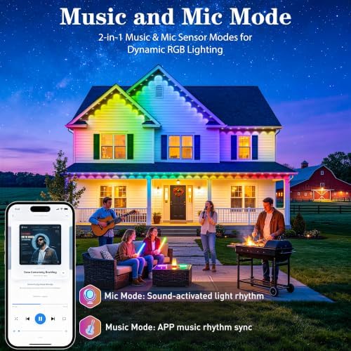 200FT Permanent Outdoor Lights RGB+IC, IP67 Waterproof Lighting, Outdoor Lights App ControlRemote with 16 Million Colors for Outdoor Decor, Garden Decor, Holiday, House, Party, Smart - Image 4