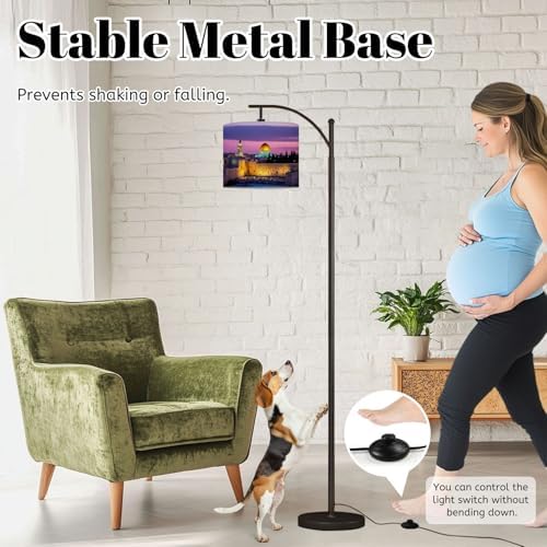 Arc Floor Lamp Old City Jerusalem Dimmable Modern Standing Lamp with Remote Adjustable Drum Shade Footswitch Tall Pole Lamp for Living Room Bedroom - Image 4