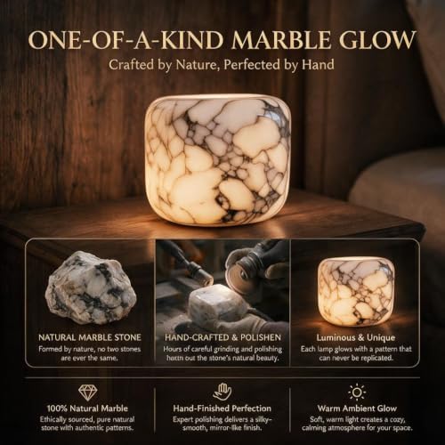 Natural Marble Table Lamp, Rechargeable Slap Bedside Lamp, 3 Way Dimmable USB-C Night Light, IPX4 Water Resistant Cordless Warm LED Lamp for Bedroom Desk Camping, Home Decor for Living Rooms - Image 2