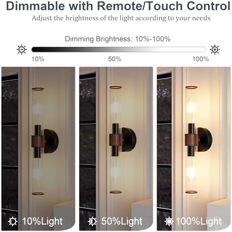 Morauroral Black Walnut Battery Operated Wall Sconces Set of 2 - Image 3