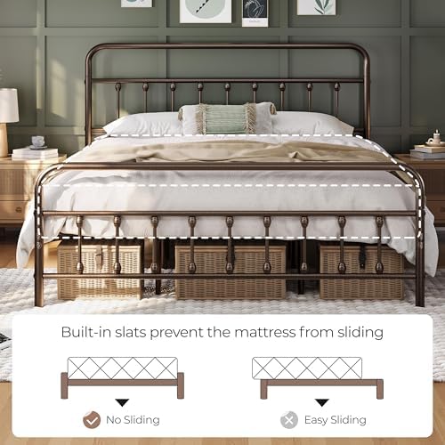 Yaheetech King Metal Platform Bed Frame, Victorian Headboard & Footboard - Image 4
