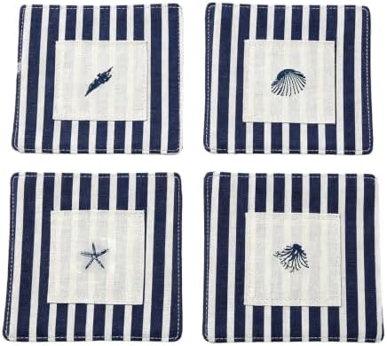 Coastal Cloth Coasters for Drinks, Rustic Navy Blue Stripe, 4PCS by Unknown