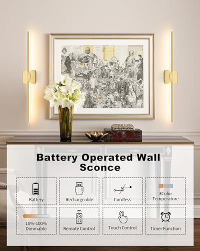Rayogale Gold Battery Operated Wall Sconces with Remote Control - Image 2