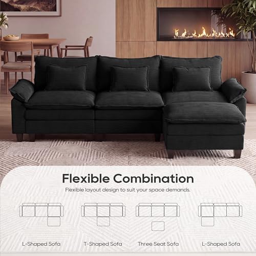 URRED Oversized Modular Sectional Sofa，Solid Black：122" L Shaped - Image 4