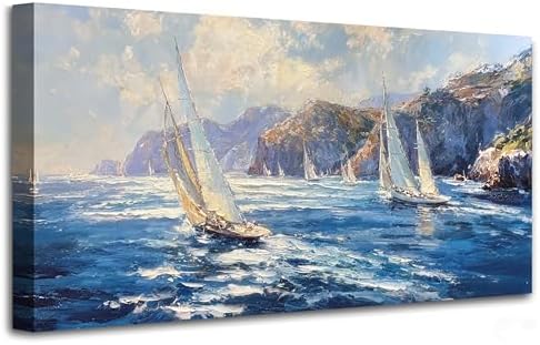 Anolyfi Nautical Coastal Canvas Wall Art for Living Room 40"x20" by Anolyfi