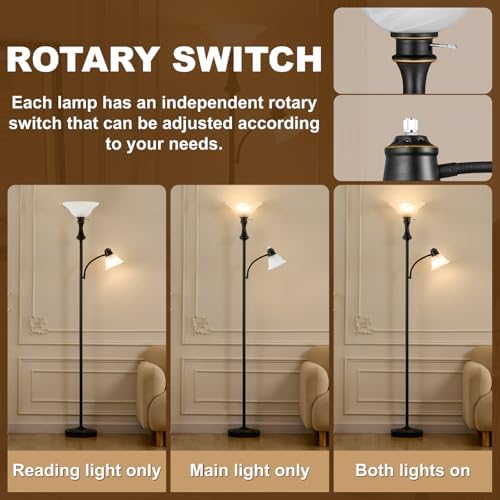 Torchiere Floor Lamp with Adjustable Angle Reading Lamp-Black 71IN - Image 2