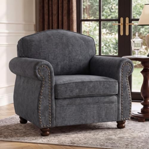 Traditional Oversized Accent Reading Chair, 41.3", Chenille, Dark Gray by LANDASSYHOME