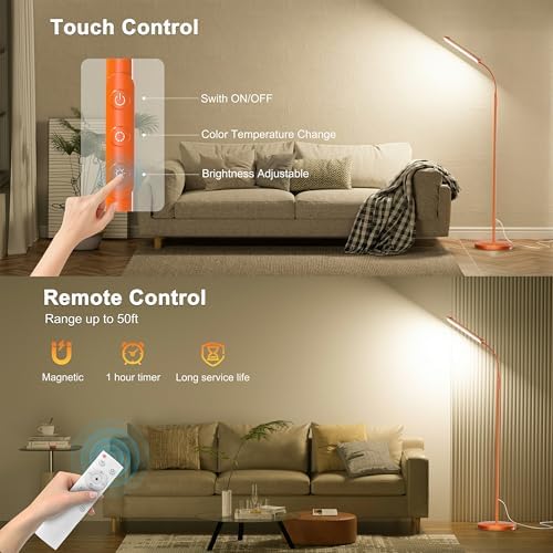 Yikuneng Dimmable LED Floor Lamp, Super Bright Reading Lamps Floor Standing lamp with Remote & Touch Control, Orange - Image 6