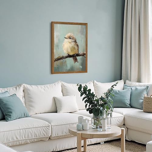 AVECCO Cute Funny Fluffy Bird on Branch Wall Art Canvas Framed 16x24 inch - Image 5