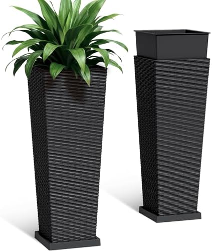 Greesum Set of 2 Tall Plastic Planters with Saucer, 32 Inch, Black by BuynowfromGreesum