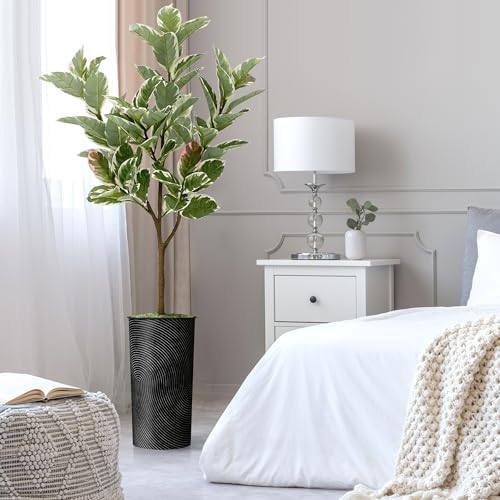 Artificial Tree in Geometric Spiral Pattern Planter, Fake Rubber Silk Tree for Indoor and Outdoor Home Decoration - 70" Overall Tall (Plant Pot Plus Tree) - Image 3