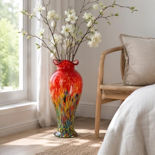 20" Tall Hand Blown Glass Vase – Pretty Ruffle Wide Mouth Decorative Flower Vase, for Modern Home Decor, Ideal Centerpiece for Living Rooms, Wedding & Home Decor - Image 2