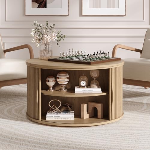 JOINICE Round Lift Top Coffee Table with Storage for Living Room,Oak - Image 7
