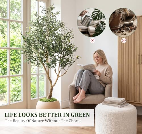 6FT Artificial Olive Tree with Natural Wood Trunk & Lifelike Olives - Image 4
