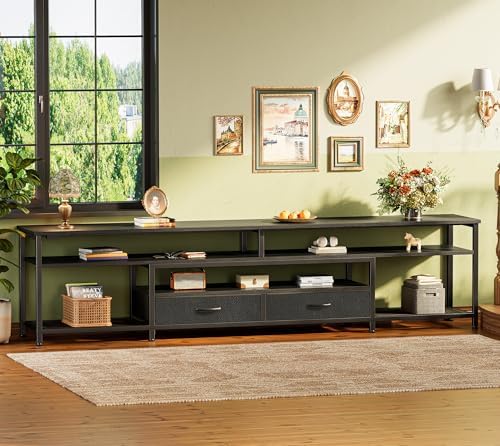 Huuger 79 Inch LED TV Stand with Power Outlets for 85 90 Inch TV - Image 7