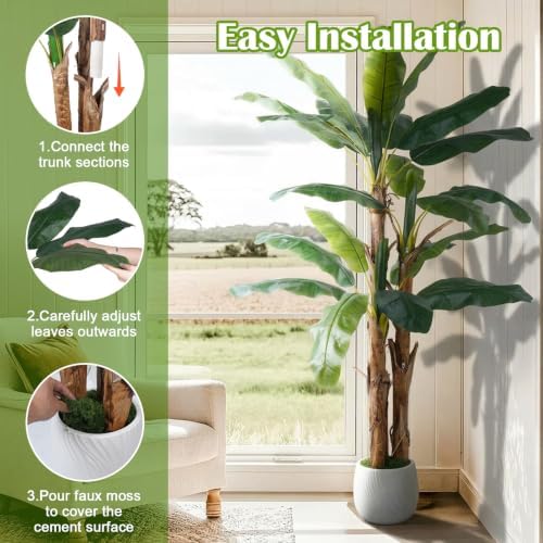 7FT Banana Tree Artificial, Faux Banana Leaf Plant for Outdoor - Image 3